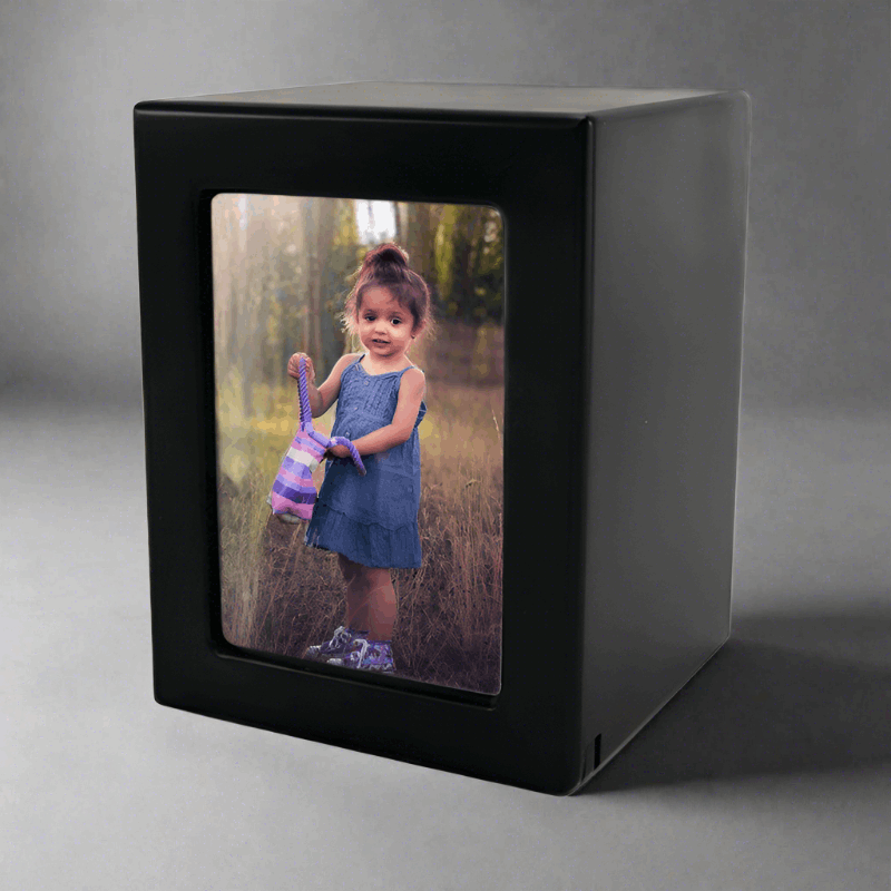 Black MDF Child Cremation Photo Urn