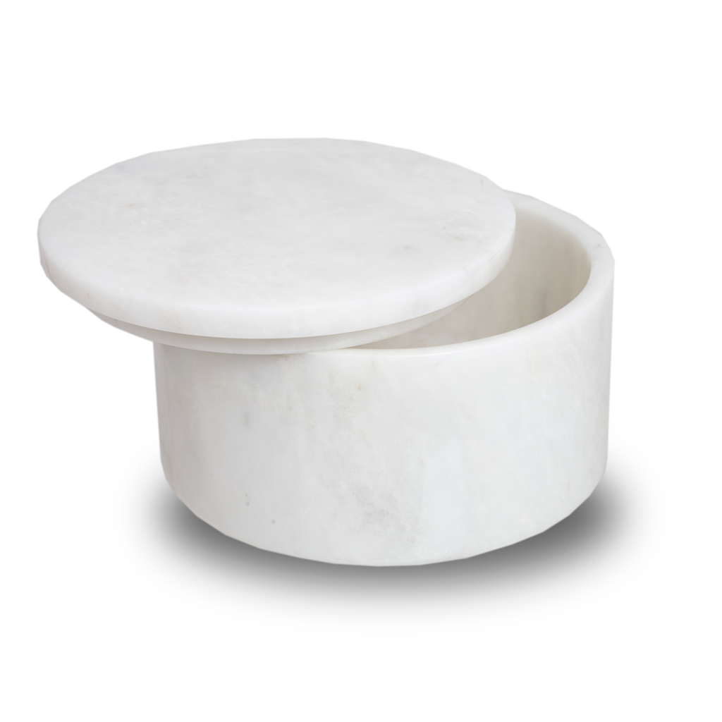 Taj Mahal Real Marble Cremation Urn Circular Small Keepsake Box with Opening Lid
