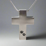 Paw Prints Cross Cremation Necklace in Stainless Steel