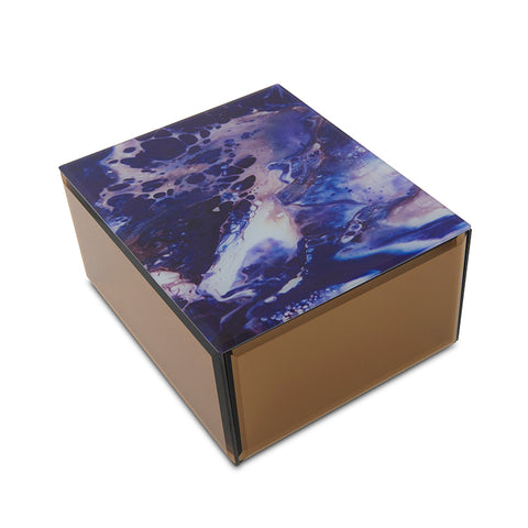 Modern Blue Galaxy Glass Cremation Urn Box - Large