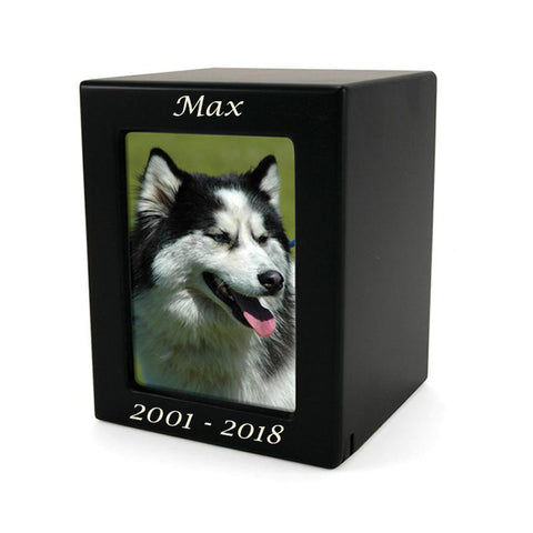 Black MDF Pet Photo Cremation Urn in Small