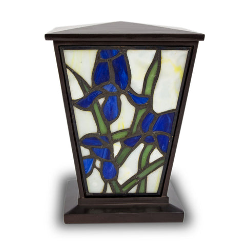 Blue Iris Stained Glass Cremation Urn in Medium
