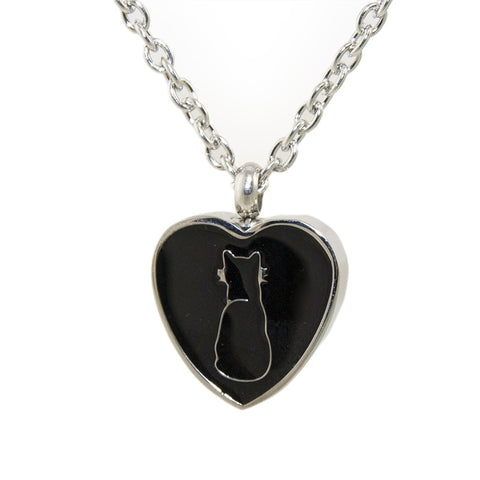 Cremation Necklace With Black Cat Silhouette
