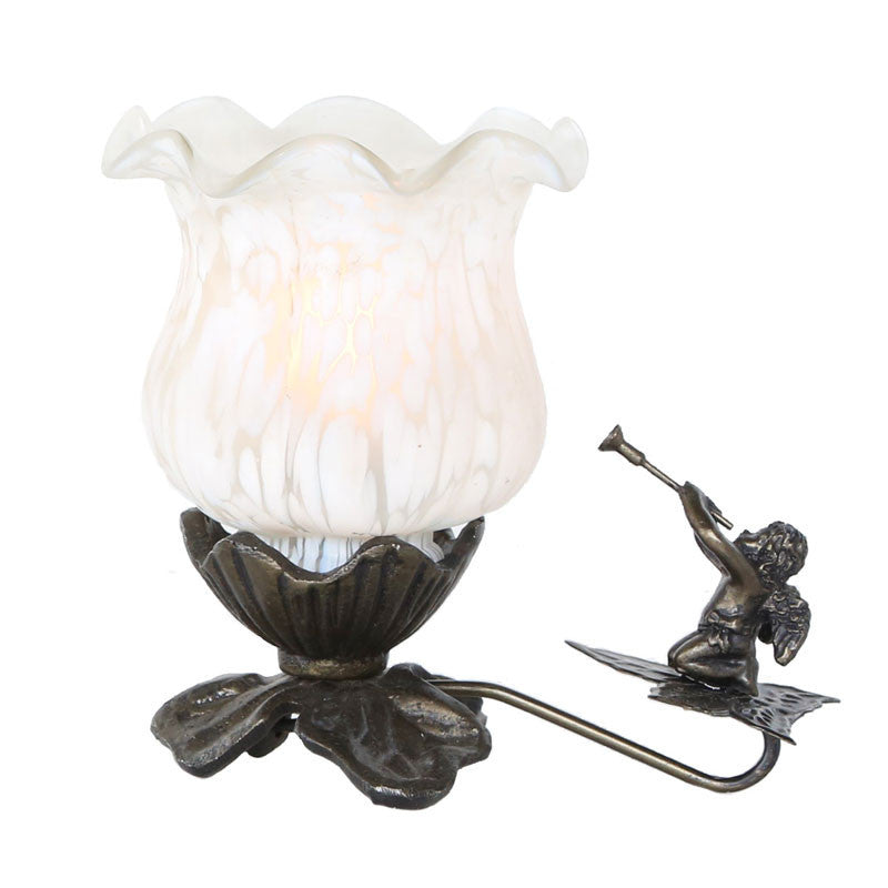 Frosted glass memory lamp accented with a cherub