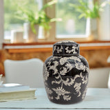 Black Lotus Ceramic Cremation Urn In Large