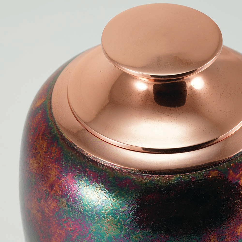 Lennox Textured Raku brass cremation urn detail image.