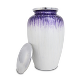 Purple and White Enamel Finished Cremation Urn In Large