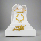 White With Gold Weeping Angel Urn in Large