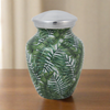 Bamboo Leaves Enamel Finished Cremation Urn In Small