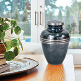 Metallic Blue Banded Cremation Urn in Large
