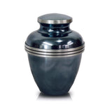 Metallic Blue Banded Cremation Urn In Medium