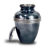 Metallic Blue Banded Cremation Urn In Medium