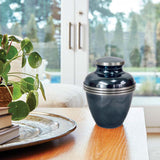 Metallic Blue Banded Cremation Urn In Medium