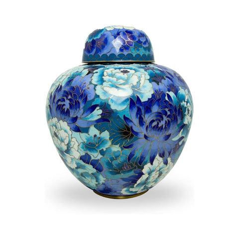 Blue Floral Cremation Urn In Large