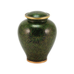 Green cloisonne urn featuring a delicate floral motif and gold accents, main image.