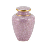 Pink cloisonne cremation urn featuring a floral motif with gold accents, main image.