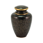 Stunning Black, grey, and onyx cloisonne cremation urn featuring a floral motif with gold accents, main image. 