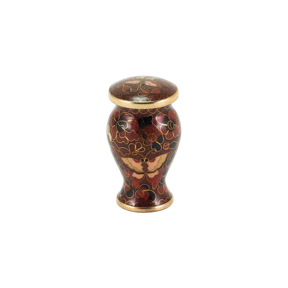 Brown butterfly cloisonne cremation keepsake with gold accents, main image.