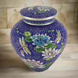 Filigree Cloisonné Lily Dragonfly Cremation Urn in Large