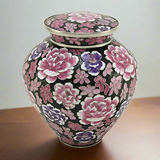 Filigree Cloisonné Floral Pink Cremation Urn in Large