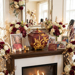 Burgundy Orchid resin Cremation Urn - Large in a celebration of life setting.