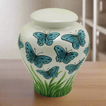 Blue Butterflies Ceramic Cremation Urn In Large