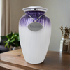 Purple and White Enamel Finished Cremation Urn In Large