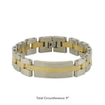 Two-tone men's metal memorial bracelet  in pewter with gold accents dimensions.