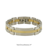 Two-tone men's metal memorial bracelet  in pewter with gold accents dimensions.