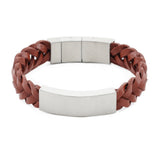 Brown leather braided memorial bracelet main image.