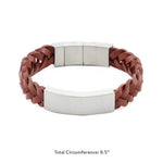 Brown leather braided memorial bracelet  dimensions.