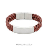 Brown leather braided memorial bracelet  dimensions.