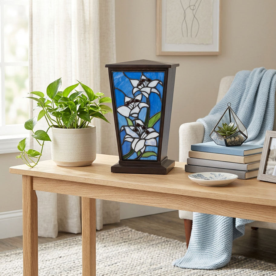 white lily decor White Lily Stained Glass Cremation Urn