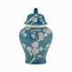 A blue ceramic urn featuring a delicate plum blossom design main image.