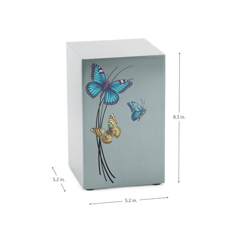 Cascade Pewter Cremation Urn With Blue & Yellow Butterflies