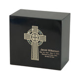 Keystone Black Marble Cremation Urn With Celtic Cross + Opulent Blue Inlay