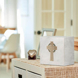 Keystone White Marble Cremation Urn With Gold Celtic Cross + Opulent Blue Inlay