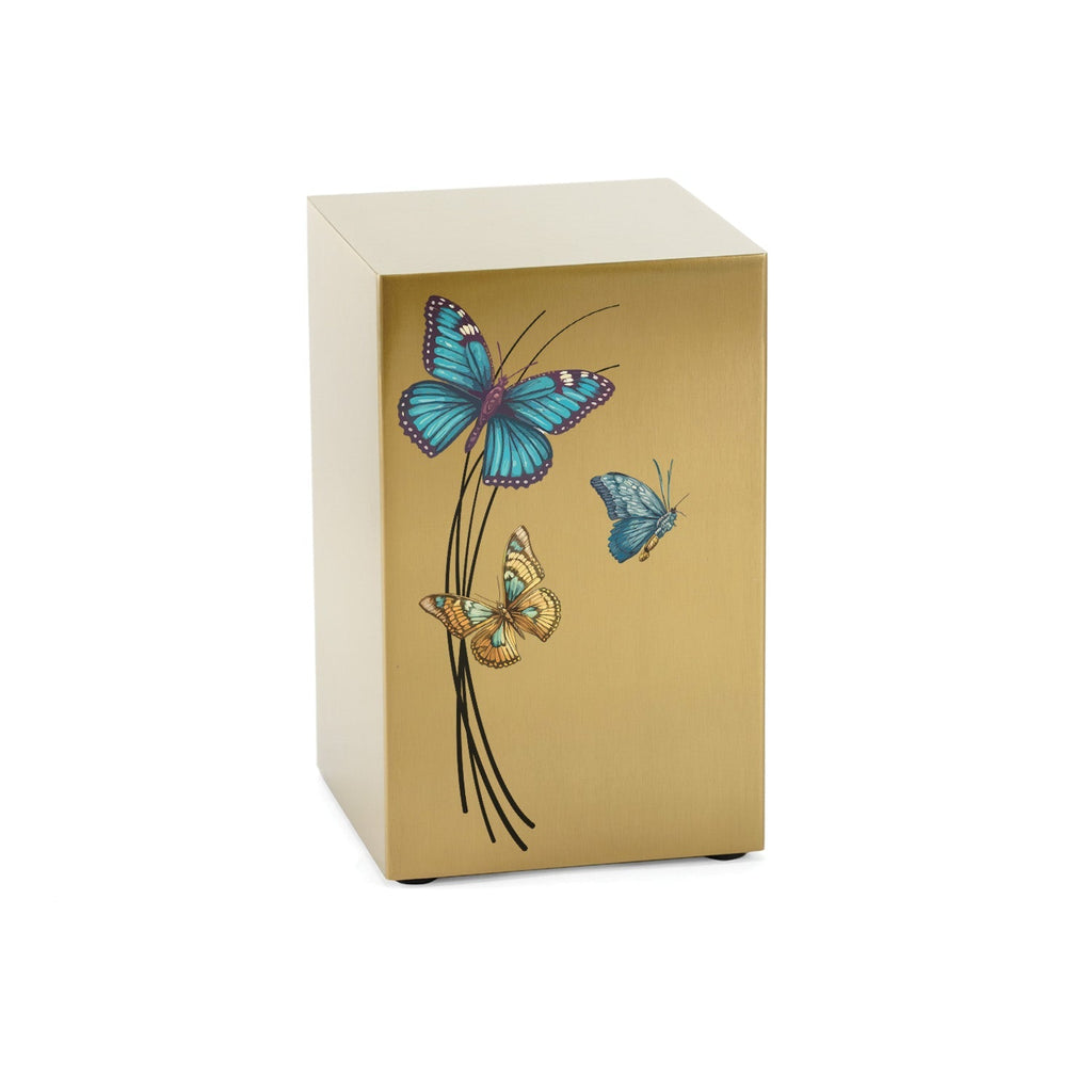 Cascade Bronze Cremation Urn With Blue & Yellow Butterflies