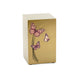Bronze cremation urn with red and orange butterfly design on front