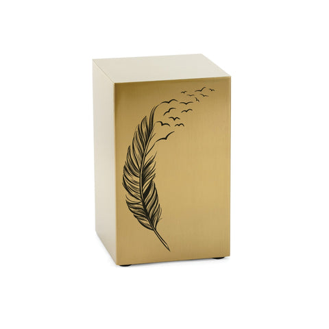 Cascade Bronze Cremation Urn With Black Take Flight Feather