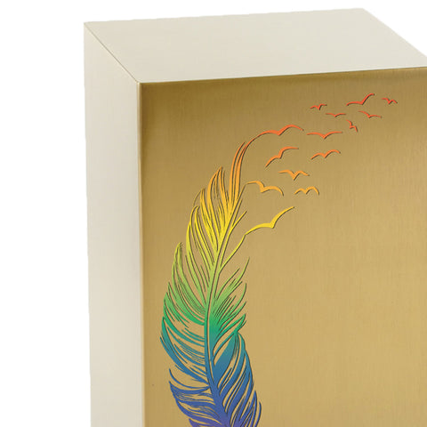Cascade Bronze Cremation Urn With Rainbow Take Flight Feather