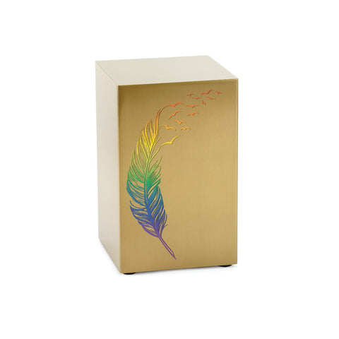 Cascade Bronze Cremation Urn With Rainbow Take Flight Feather