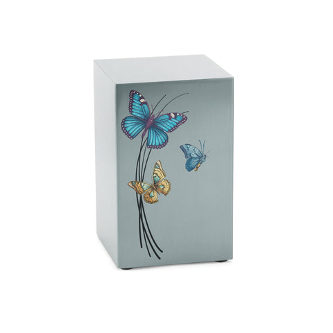 Cascade Pewter Cremation Urn With Blue & Yellow Butterflies