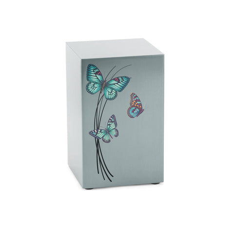 Cascade Pewter Cremation Urn With Teal Butterflies