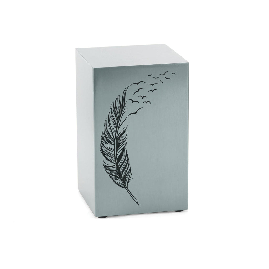 Cascade Pewter Cremation Urn with Black Take Flight Feather