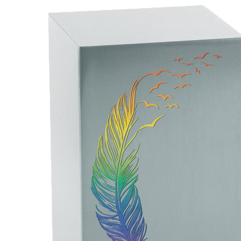 Cascade Pewter Cremation Urn with Rainbow Take Flight Feather