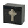 Natural marble box cremation urn with gold celtic cross and shell inlay main image.