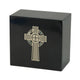 Natural marble box cremation urn with gold celtic cross and shell inlay main image.