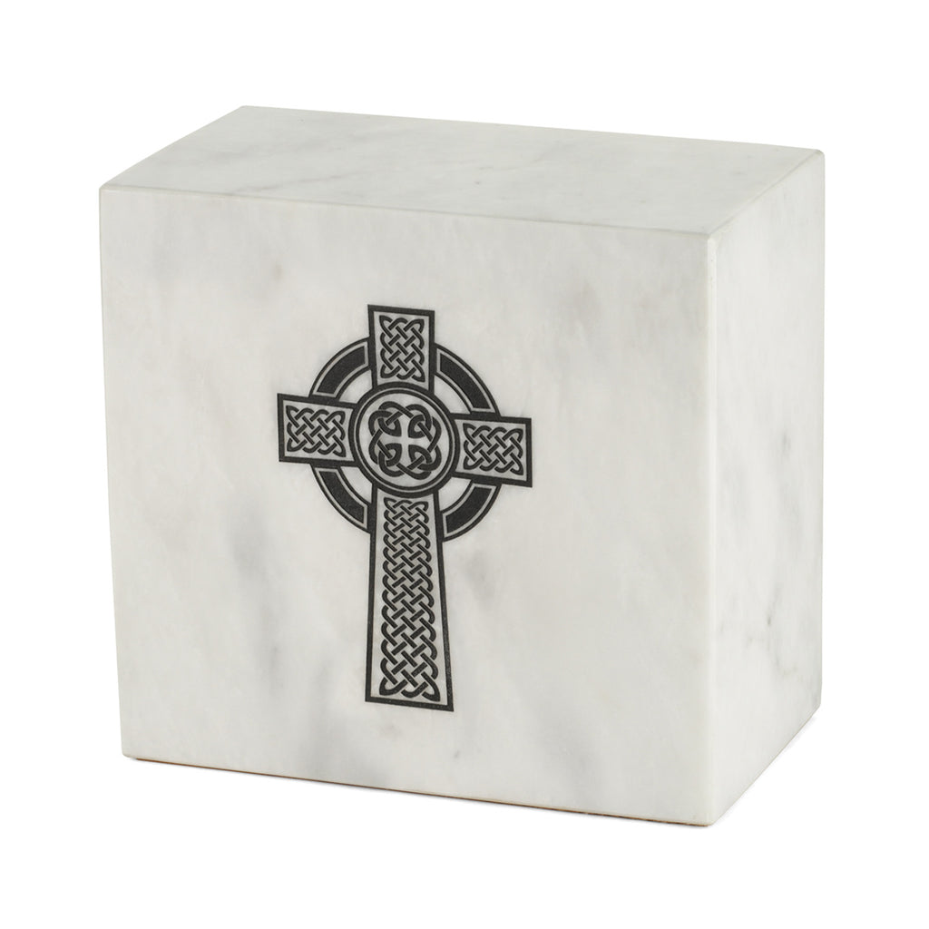 Keystone White Marble Cremation Urn With Celtic Cross