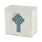 Keystone natural marble urn featuring a blue celtic cross with shell inlay main image.